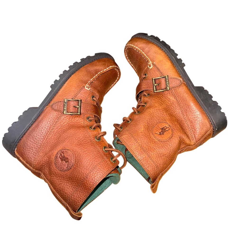 Polo Ralph Lauren Ranger Hi II Kids 6.5 Pre-Owned Leather Boots Tan Brown Buckle